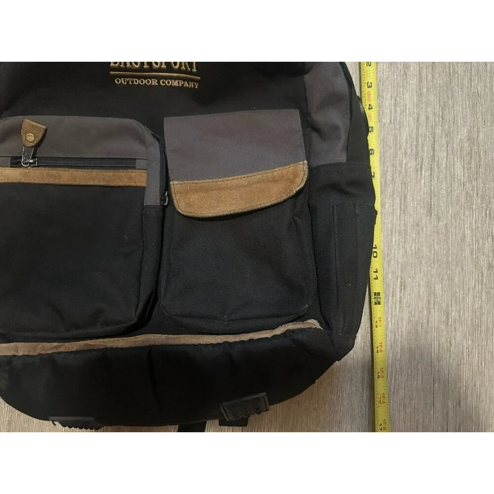 Eastport Outdoor Company Backpack Black Grey Canvas Tan Suede Vintage